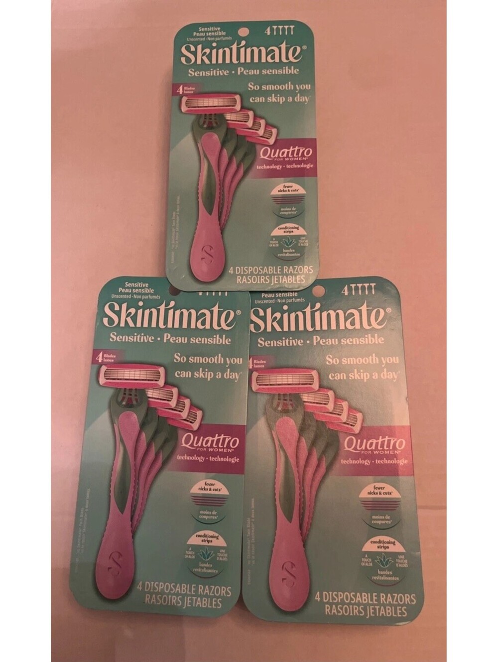 Skintimate 4Ct Sensitive Skin Razors Women Disposable Unscented Lot 3
